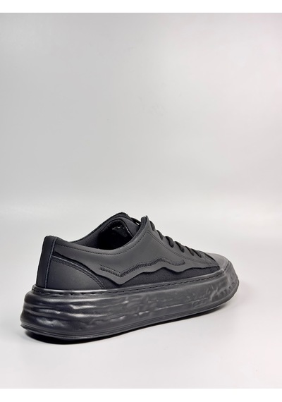 Daytex 2474 Togga - Hakiki Deri Detaylı Keten Fileli Ortopedik İthal Kalın Eva Taban Hafif Erkek Spor Sneaker Ayakkabı Siyah