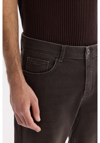 Avva Erkek Kahverengi Eskitme Yıkamalı Pamuklu Elastan Madrid Comfort Slim Fit Jean Pantolon A61y3511 Kahve