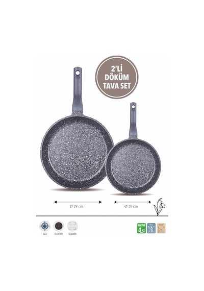D3007 Döküm Granit 2'li 20-28 Cm Tava Seti Çok Renkli