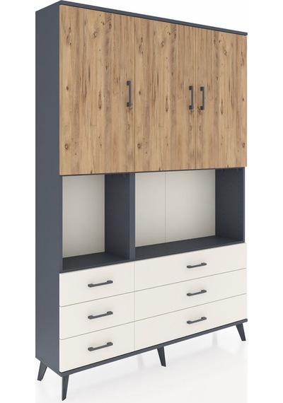 Arges Dolap 6 Raflı 6 Çekmeceli 3 Kapaklı 132x30x195 Antrasit... Antrasit