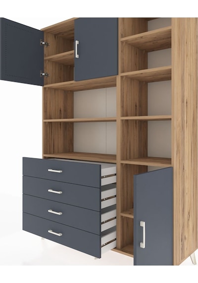 Hyperion Dolap 9 Raflı 4 Çekmeceli 3 Kapaklı 132x44x195 Çam-antrasit/antrasit Antrasıt/antrasıt Hyperion Dolap 9 Raflı 4 Çekmeceli 3 Kapaklı 132x44x195 Çam-antrasit/antrasit Antrasıt/antrasıt
