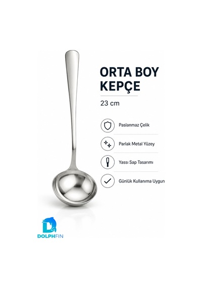 23 Cm Paslanmaz Çelik Orta Boy Çorba Kepçesi Sulu Yemek Servis Kepçesi Gümüş