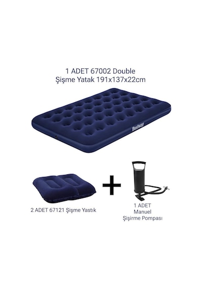 Bestway 67002 Şişme Yatak Yastıklı Ve Pompalı Lacivert