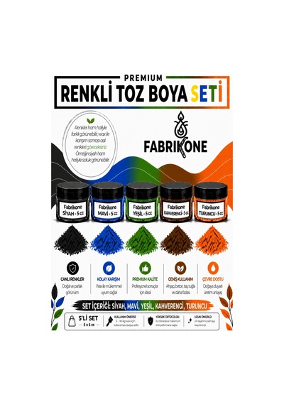 5'li Set Premium Parafin Soya Wax Toz Mum Boyası Hobi Seti - 5 Cc Siyah, Mavi, Yeşil, Kahverengi, Turuncu Bkfab5smykht5g Çok Renkli
