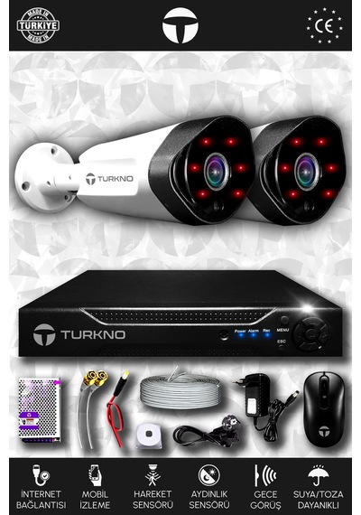 Turkno 2 Kameralı Galia 2 Dış Kamera Set HDD'siz Full HD Gece Görüşlü Güvenlik Kamerası Sistemi