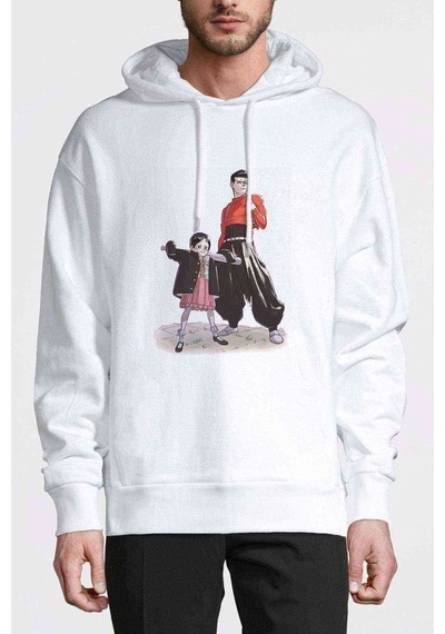 Anime One Punch Man Baskılı Beyaz Erkek Kapşonlu Sweatshirt (531046556)