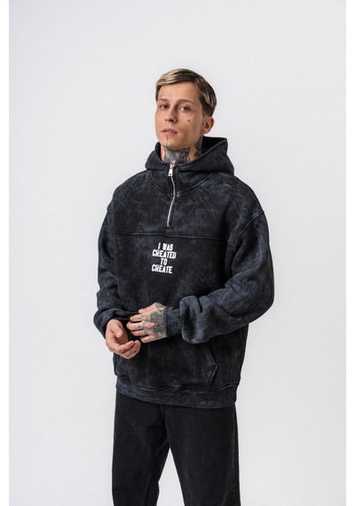 Respire Erkek Create Baskılı Kapüşonlu Oversize Hoodie Siyah