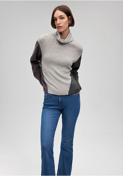 Mavi Dik Yaka Blok Renk Tişört Loose Fit / Bol Rahat Kesim 1612012-83096 Gri-83096