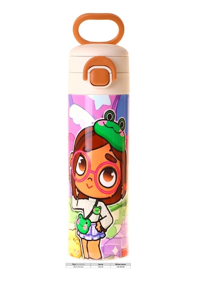 Kaukko Kids 520 Ml Nagy Baskılı Pembe Kız Çocuk Çelik Termos Matara Çift İçim Kilitli Kapak - L5336