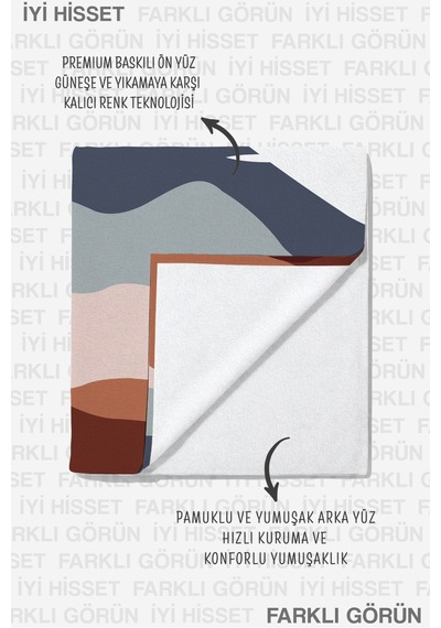 Minimalist Dağ Manzara Plaj Havlusu - Modern Bohem Pastel Renkli Hızlı Kuruyan Mikrofiber Havlu Uçuk Çayı
