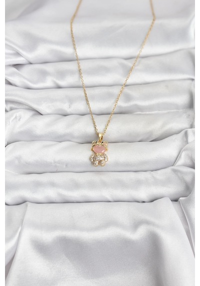 Özel 316l Çelik Zincir Gold Renk Teddy Bear Model Zirkon Taşlı Kadın Kolye Altın Altın