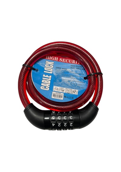 Bisiklet Şifreli Kilit 12 Mm 100 Cm Kırmızı Ayarlanabilir Şifre