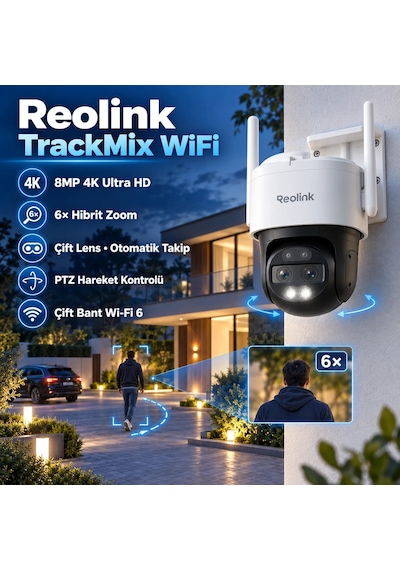 Reolink Trackmix 8mp 4k Dual Lens Otomatik Takip Wi-fi Ptz Kamera