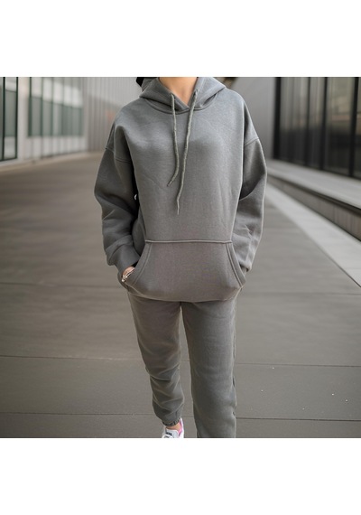 Ceyss Design Unisex Üç İplik Şardonlu Oversize Hoodieli Eşofman Takımı-haki Haki