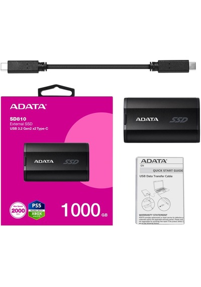 Adata 1000gb Sd810 Siyah Taşınabilir Usb 3.2 Gen2 X2 Type-c Ssd Harici Disk