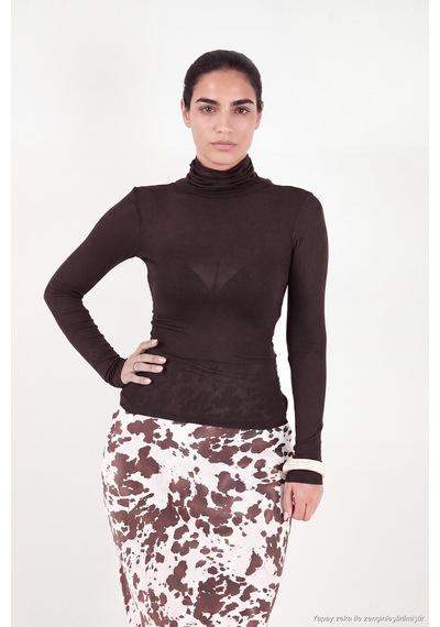 Lela Dar Kalıp Balıkçı Yaka İnce Bluz Kadın Bluz 5866880 Kahve