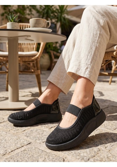 Nesilshoes Nesil Shoes Conf 212 Siyah Taşlı Anatomik Kadın Sneakers