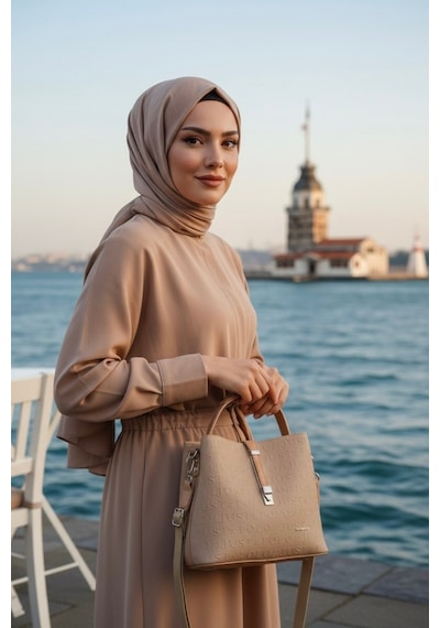 Just Polo Kadın Orijinal Just Polo 3 Bölmeli Ayarlanabilir Askılı Şık El & Omuz Çantası Shoulder Bag Vizon