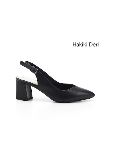 Gönderi(R) Gönderi R Lacivert Antik Kalın Topuklu Arkası Açık Hakiki Deri Ayakkabı Lacivert