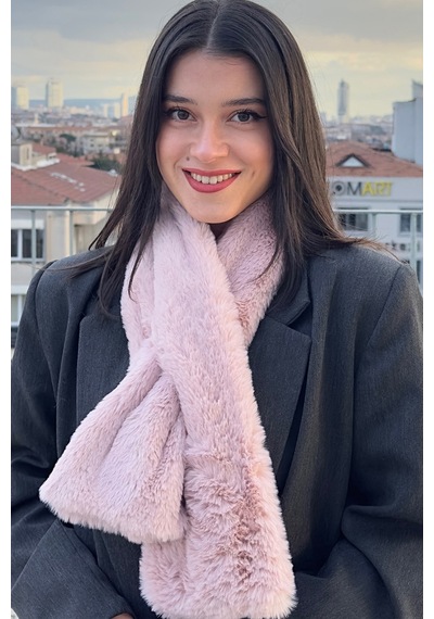 Mollycrush Peluş Yumuşak Soft Atkı Kışlık Suni Kürklü Pembe Kadın Atkısı Pembe