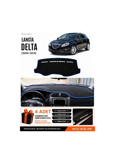 Lancia Delta 2008-2014 Uyumlu Torpido Koruma, Torpido Örtüsü, Torpido Kılıfı - Siyah-mavi - Ln001