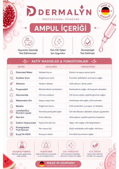 Dermalyn 3 Adet Niacinamide İçeren Hızlı Cilt Aydınlatıcı Glow Etkili Nemlendirici Ampul Serum Dermaroller