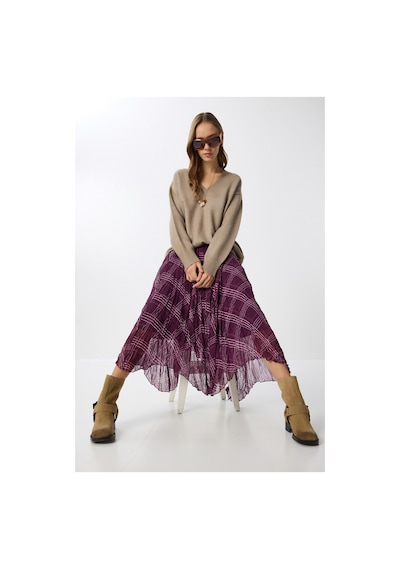 Asur Boutique Asur Butik Kadın Asimetrik Kesim Şifon Astarlı Etek Mor