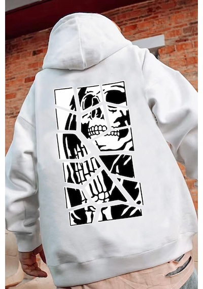 Uyguntarz Unisex Skullcracked Baskılı Sweatshirt beyaz