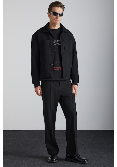 Grımelange Domagoj Erkek Organik Pamuklu Western Baskılı Bisiklet Yaka Oversize Siyah Sweatshirt