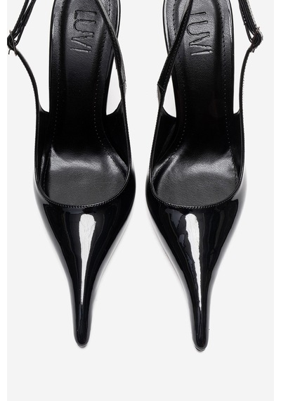 Luvishoes Candy Siyah Rugan Sivri Burunlu Kadın Topuklu Ayakkabı Rugan Siyah