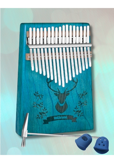 Klx-510 Hakiki Ağaç Geyik Desenli Kalimba 17 Tuşlu Mavi