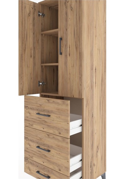 Hyperion Dolap 3 Raflı 3 Çekmeceli 2 Kapaklı 60x44x195 Çam-çam Çam