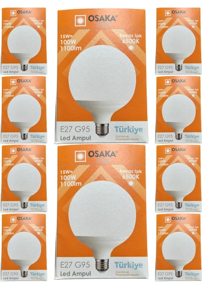 Osaka 15w 100w 6500k Beyaz Işık E27 Duylu G95 Led Glop Ampul 10 Adet