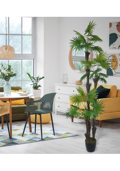 Yapay Ağaç Palmiye Fanpalm 3katlı 24yaprak Siyah Plastik Saksıda 165 65cm