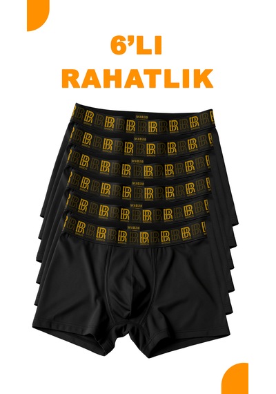 Maksfd Erkek 6 Lı Pamuklu Boxer Set Rahat Ve Esnek İç Giyim Erkek Boxer- Brros Modeli Siyah