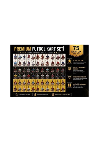 Cantex Tech Futbolcu Oyun Karti 75 Adet 25 Gold- 25 Sılver- 25 Black Series Pocket Esnek Kırılmaz Parlak Kart + Çanta