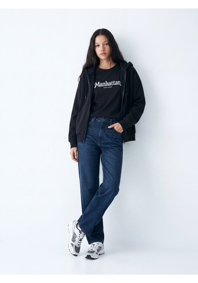 LTB Relaxed Fit Fermuarlı Kapüşonlu Siyah Sweatshırt
