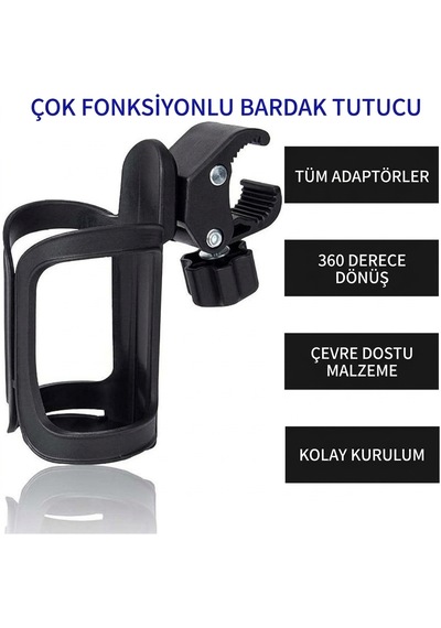 Bisiklet, Motosiklet, Scooter Ve Bebek Arabaları İçin Uygun Olan Evrensel Bardak, Şişe, Suluk Ve Biberon Tutucu Siyah