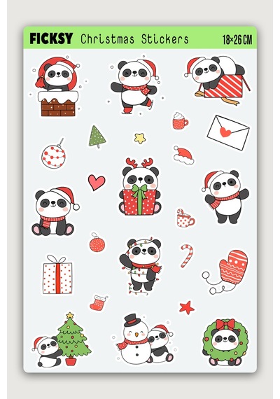 Sevimli Panda Yılbaşı Yeni Yıl Temalı Sticker Seti - 24 Adet Etiket Çıkartma Diğer
