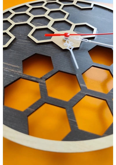 Geometrik Modern Ahşap Lazer Kesim 2d Mdf Duvar Saati Ahşap - Siyah