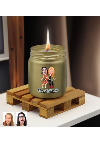 Bk Gift Kişiye Özel Dtf Anne Kız Karikatürlü Gold Renkli Cam Kavanozda Kokulu Mum-1, Arkadaşa Hediye, Anneye Hediye, Doğum Günü Hediyesi