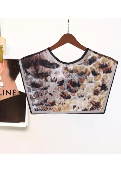 Walkenzo Damgalı Leopar Desenli Bağlamalı Modern Kadın Omuz Şalı Gri