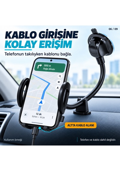 Dexxony Hp-a03 Vantuzlu Araç İçi Telefon Tutucu 20 Cm Bükülebilir Kol Cam Ve Torpido Destek Ayaklı Centilmen Siyah