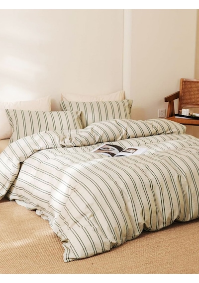 Caqqa Çizgili Naturel Striped Çocuk Ve Genç Tek Kişilik Pamuk Lastikli Nevresim Takımı