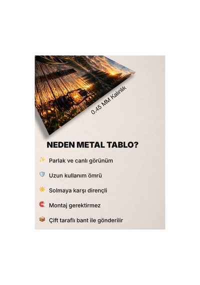 Gün Batımı Dağ Ve Göl Manzaralı Metal Tablo - Doğa Ve Kamp Temalı Duvar Dekoru, Metal Poster Wall Art Turuncu - 929073368 Turuncu - 929073368 Turuncu