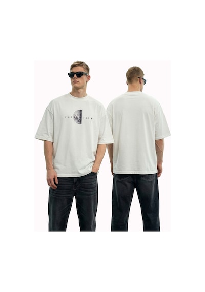 Wild Wood Garment Wild Wood "lunar Moon" Kabartılı Baskılı Premium Oversize T-shirt Ekru
