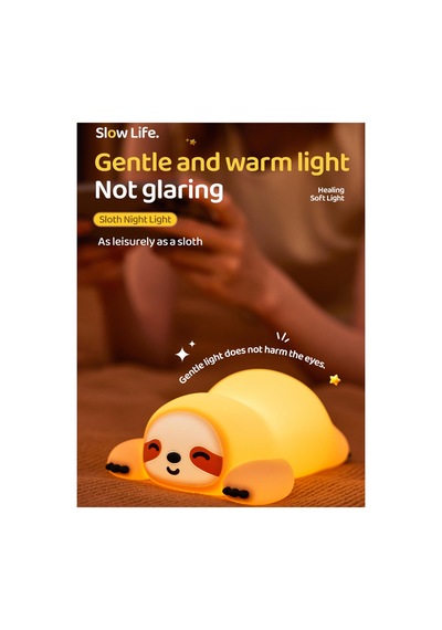 Sloth Tembel Hayvan Silikon Gece Lambası Beyaz Beyaz