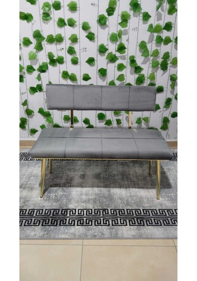 Özcan Metal Metal Ayaklı Sırtlı Gold Mutfak Salon Antre Yatak Odası Puf Bank Oturak Bench Gri