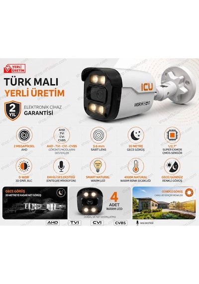 Xmeye Icu 2mp 4 Kameralı Dış Ortam Sesli Ve Gece Renkli Ahd Kamera Seti 500gb Disk