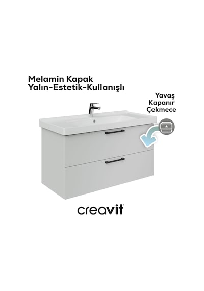 Creavit D20 100 Cm İki Çekmeceli Lavabo Dolabı Beyaz Melamin Kapak Demonte Beyaz